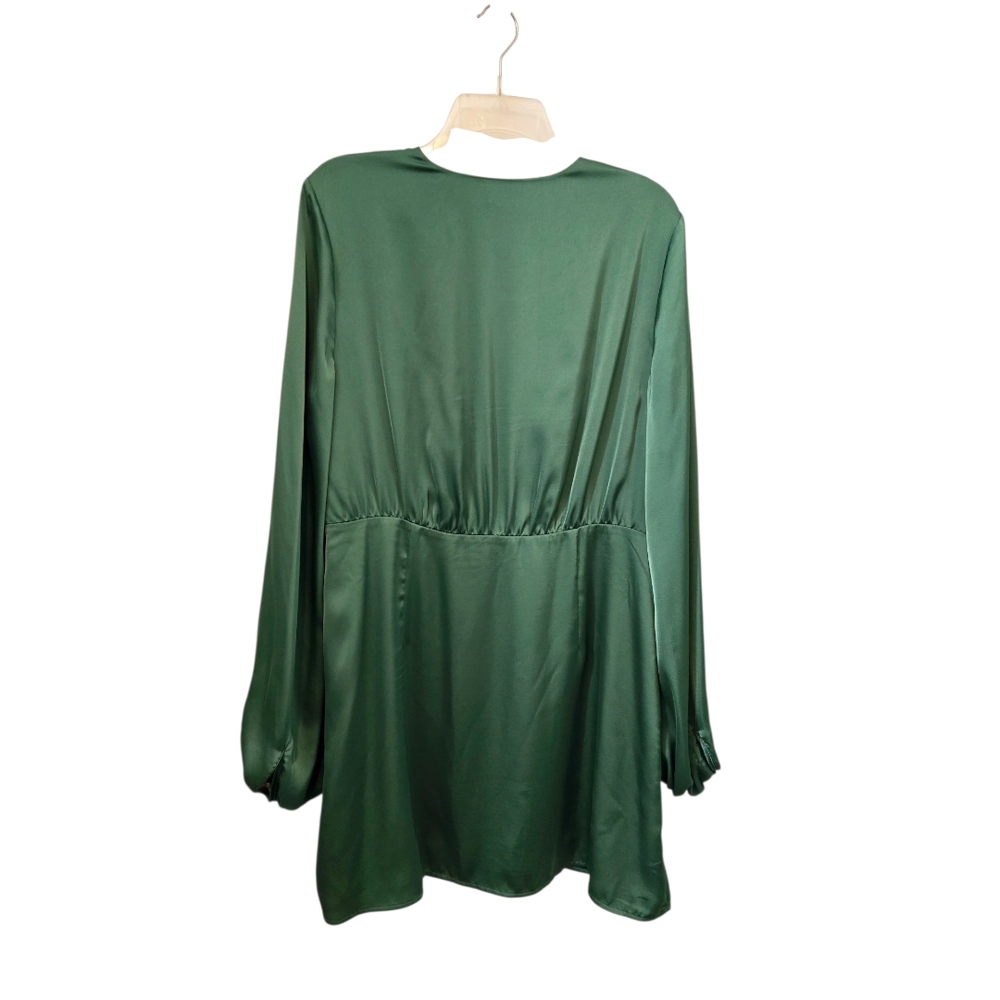 H&M Short Babydoll Mini Dress V Neck Long Sleeves Size Large Green - Picture 10 of 12